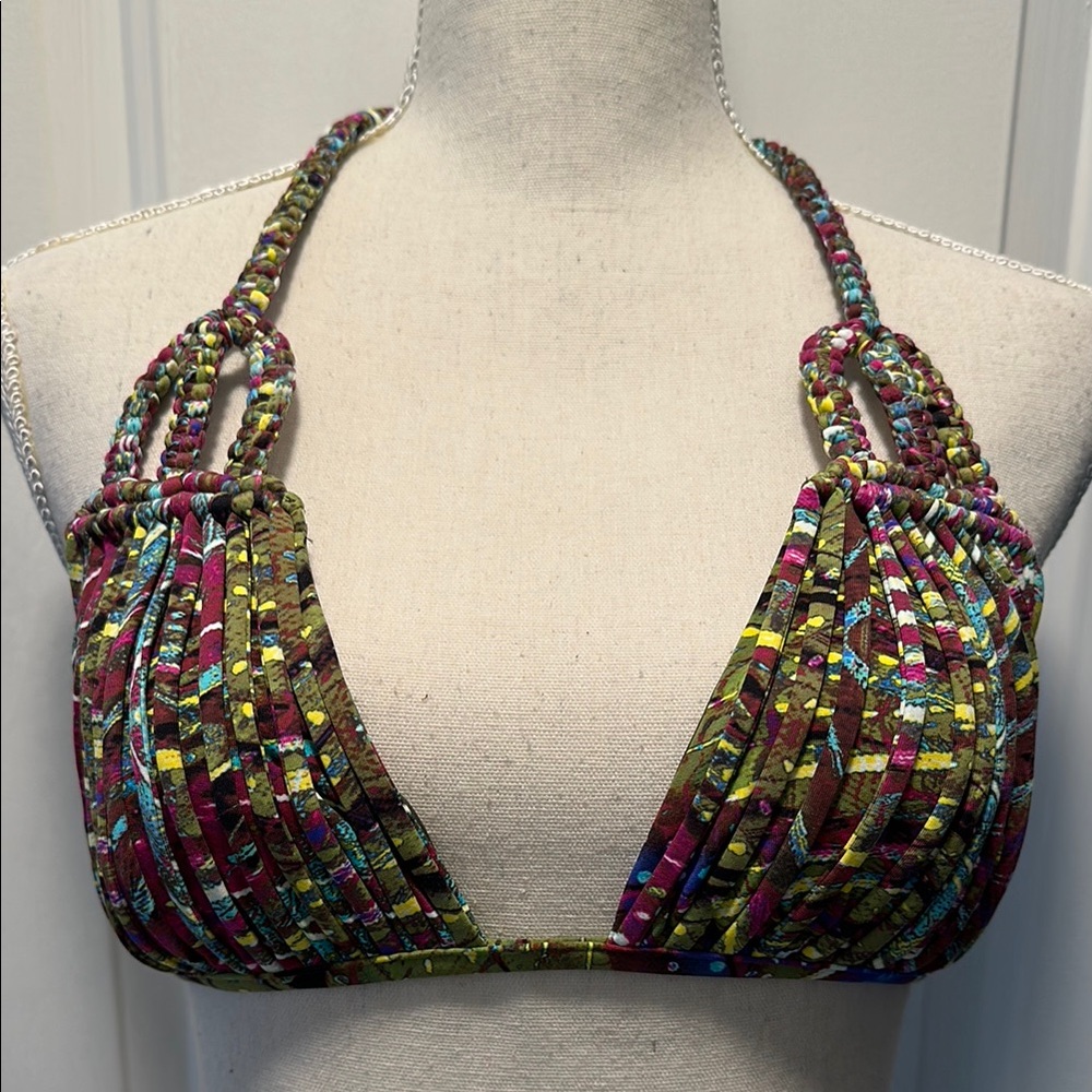 NWOT MISS BIKINI Green Multicolor Strappy Bikini Top
